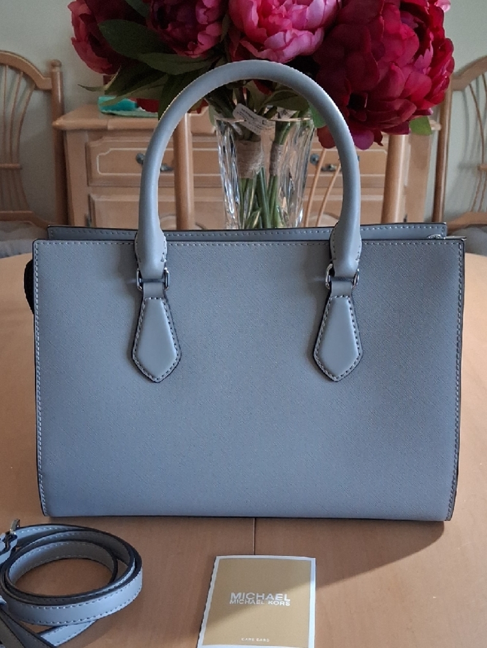 Michael Kors Gray Saffiano Leather Satchel with MK Charm - Picture 7 of 15